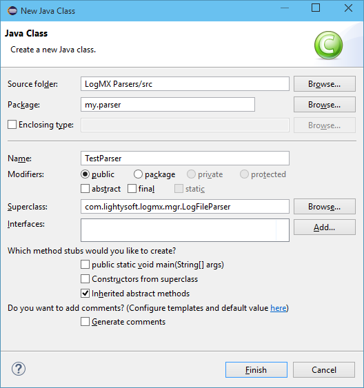 Create a new Log Parser for LogMX using Eclipse