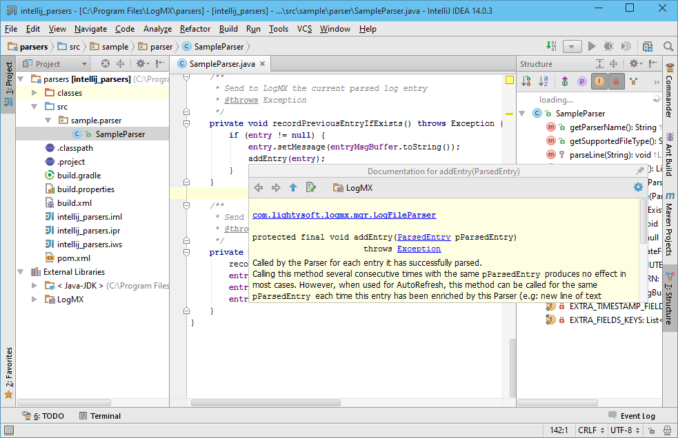 Writing a new Log Parser for LogMX using IntelliJ