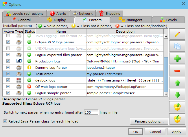 Log Parsers configuration in LogMX