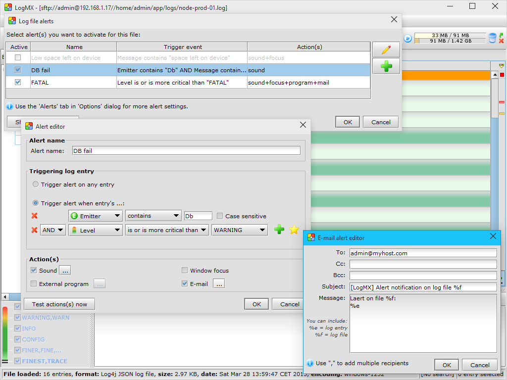 Defining alerts