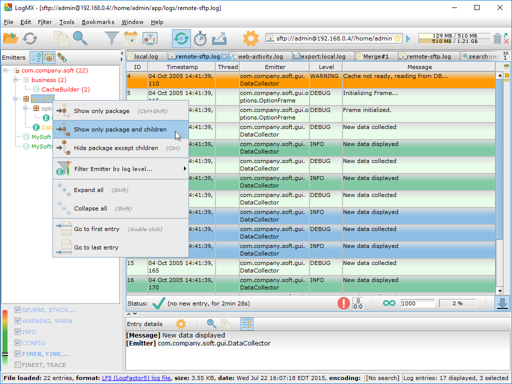 Filtering entries using the emitters-tree