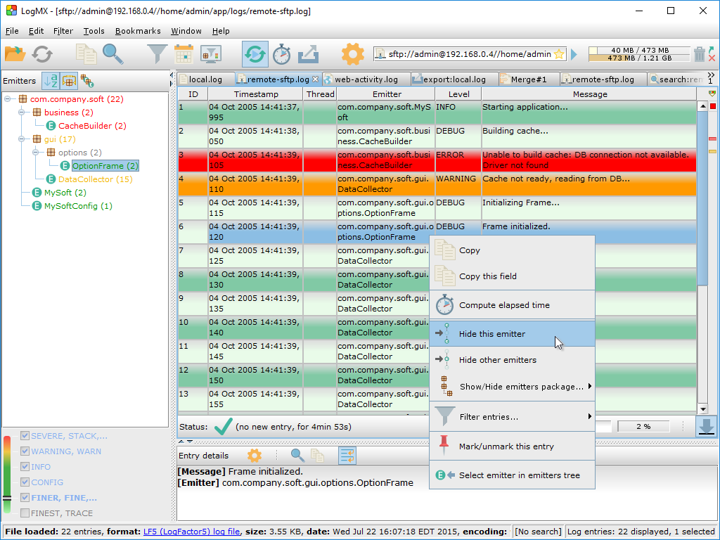 Filtering entries using the emitters-table