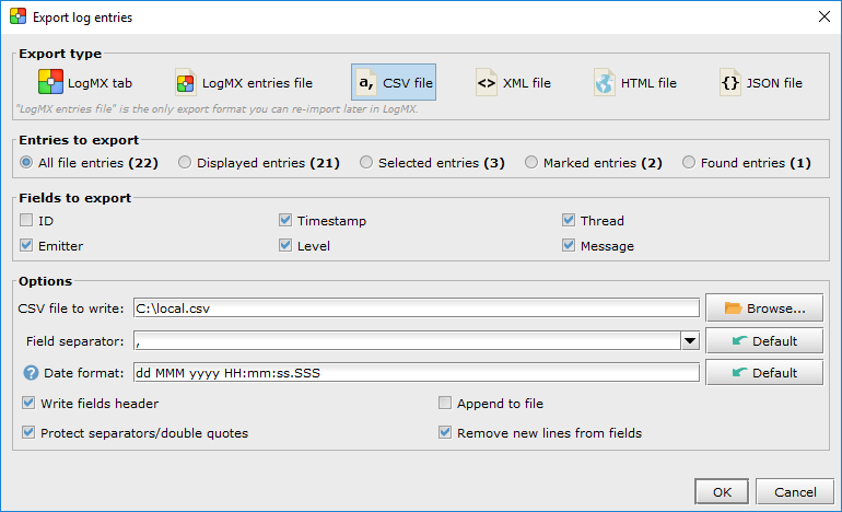 Export window