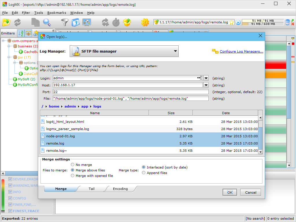 "Open file" dialog merge settings<BR/>(to open several files, merged in a single view)