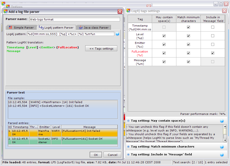 Adding a Log4j Pattern parser