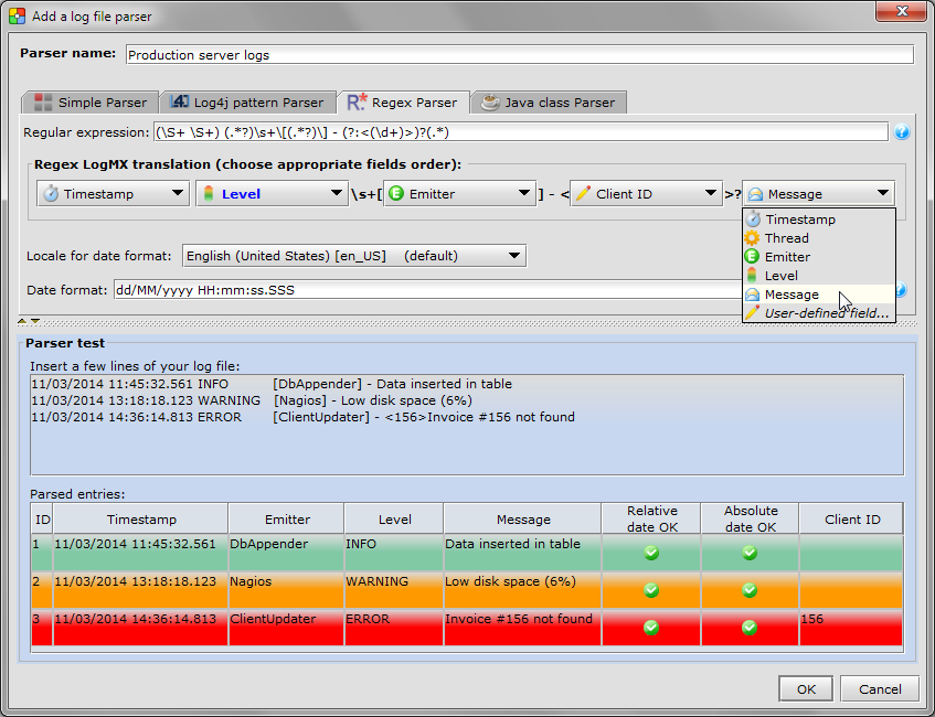 Adding a Regex parser