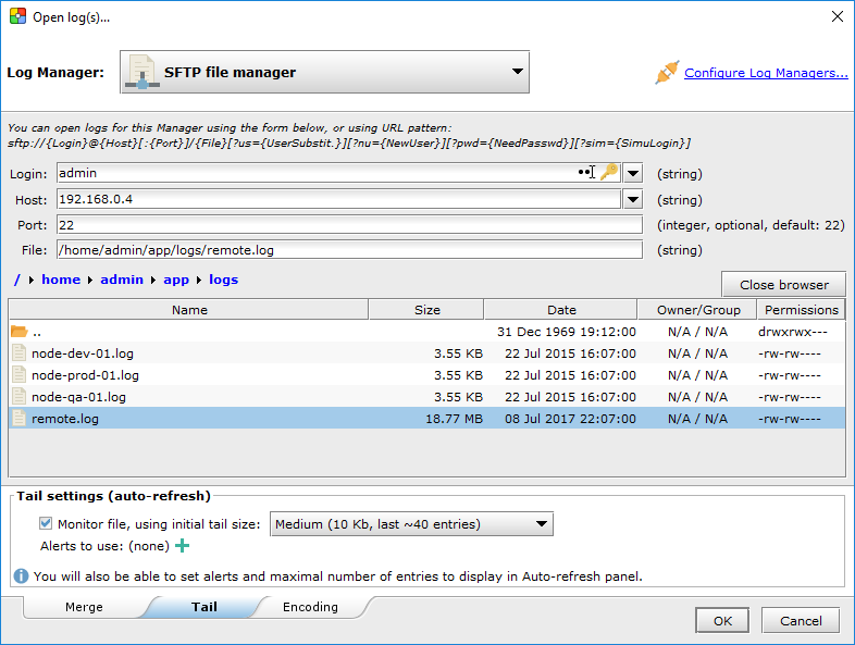 Opening a file in tail mode